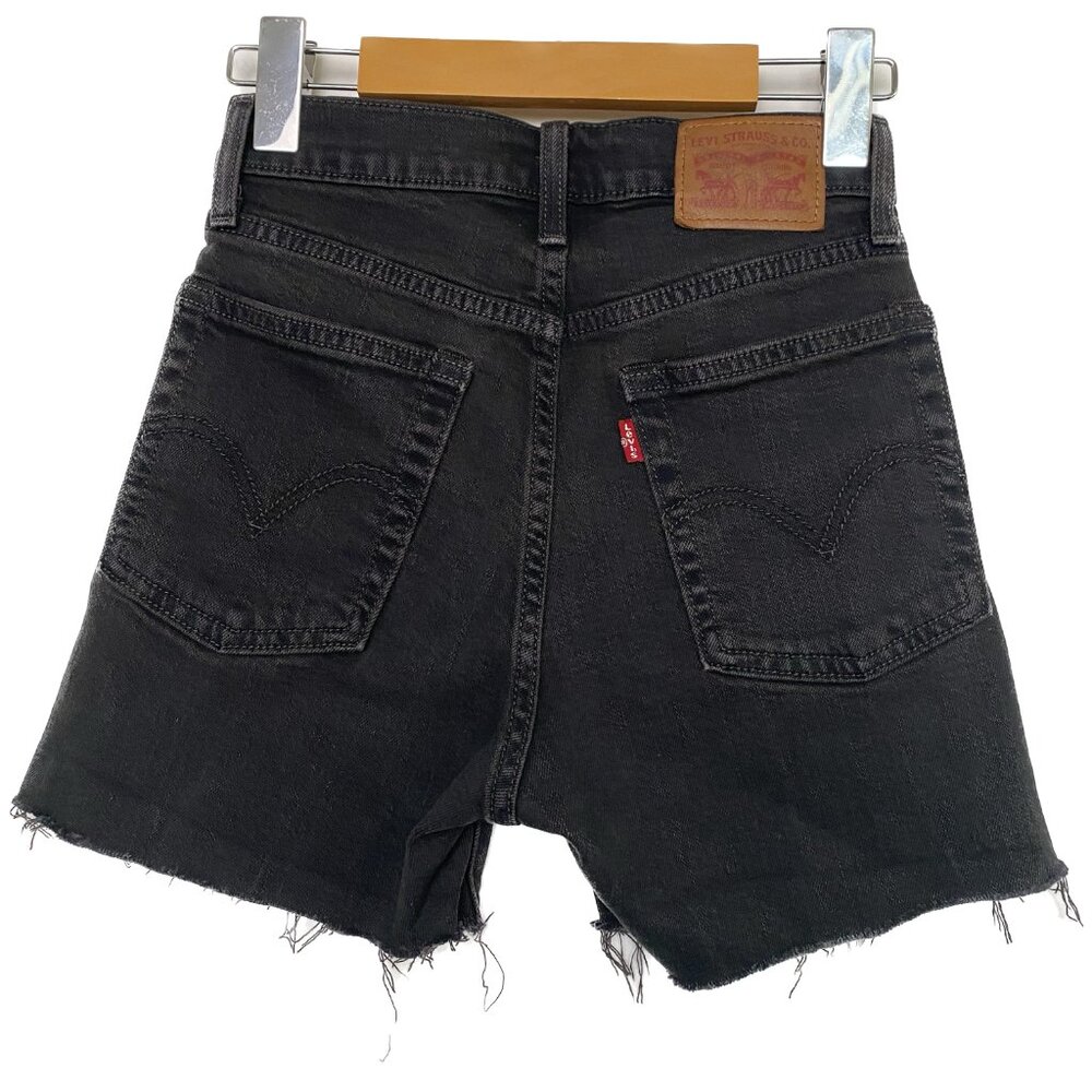 Levi’s Cut Off Jean Shorts Women W24 Black High Waist Stretch Denim Raw Hem